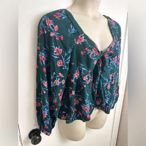 American Eagle Peasant Floral Tie Knot Blouse XXL #1425 - Picture 3 of 7